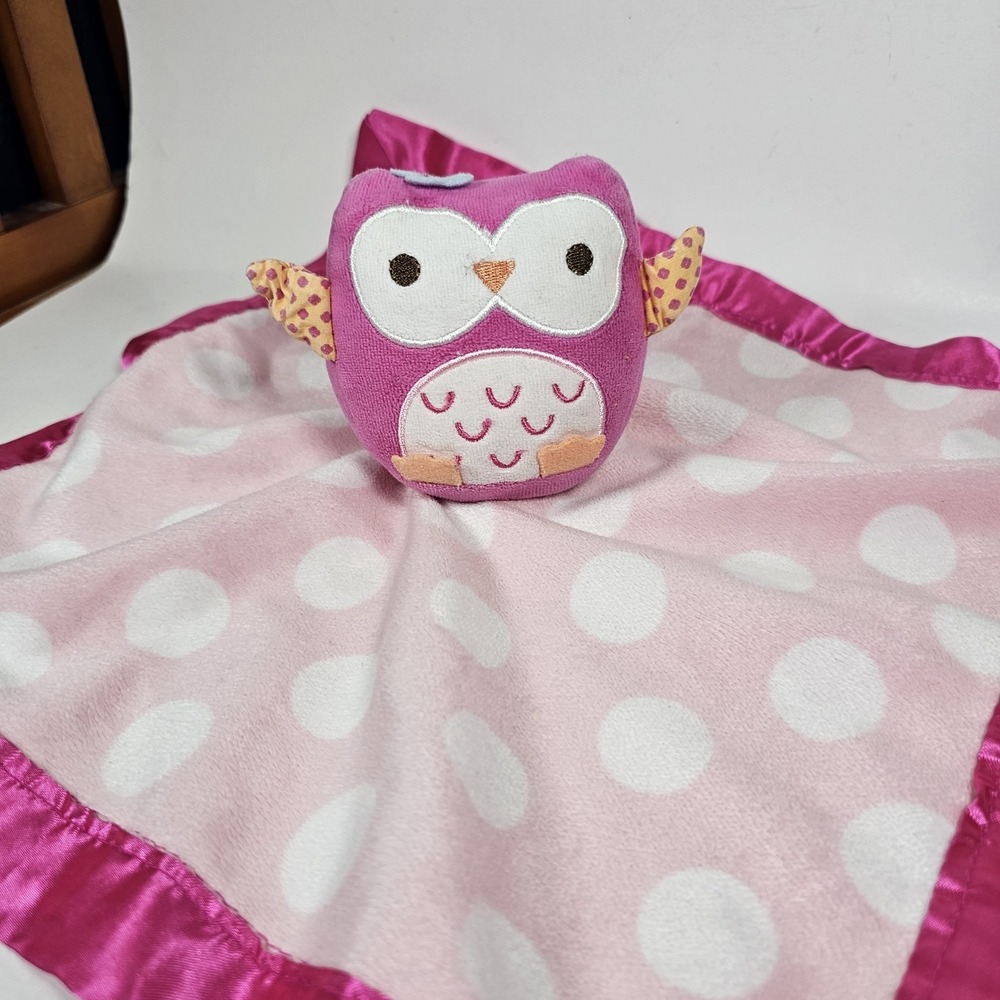 Circo Owl Lovey Hot Pink White Polka Dot Security Blanket Satin Trim Target